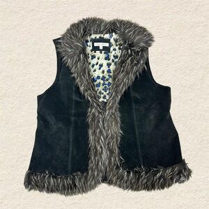 Travel Smith Womens Leather Faux Fur Trim Black Vest